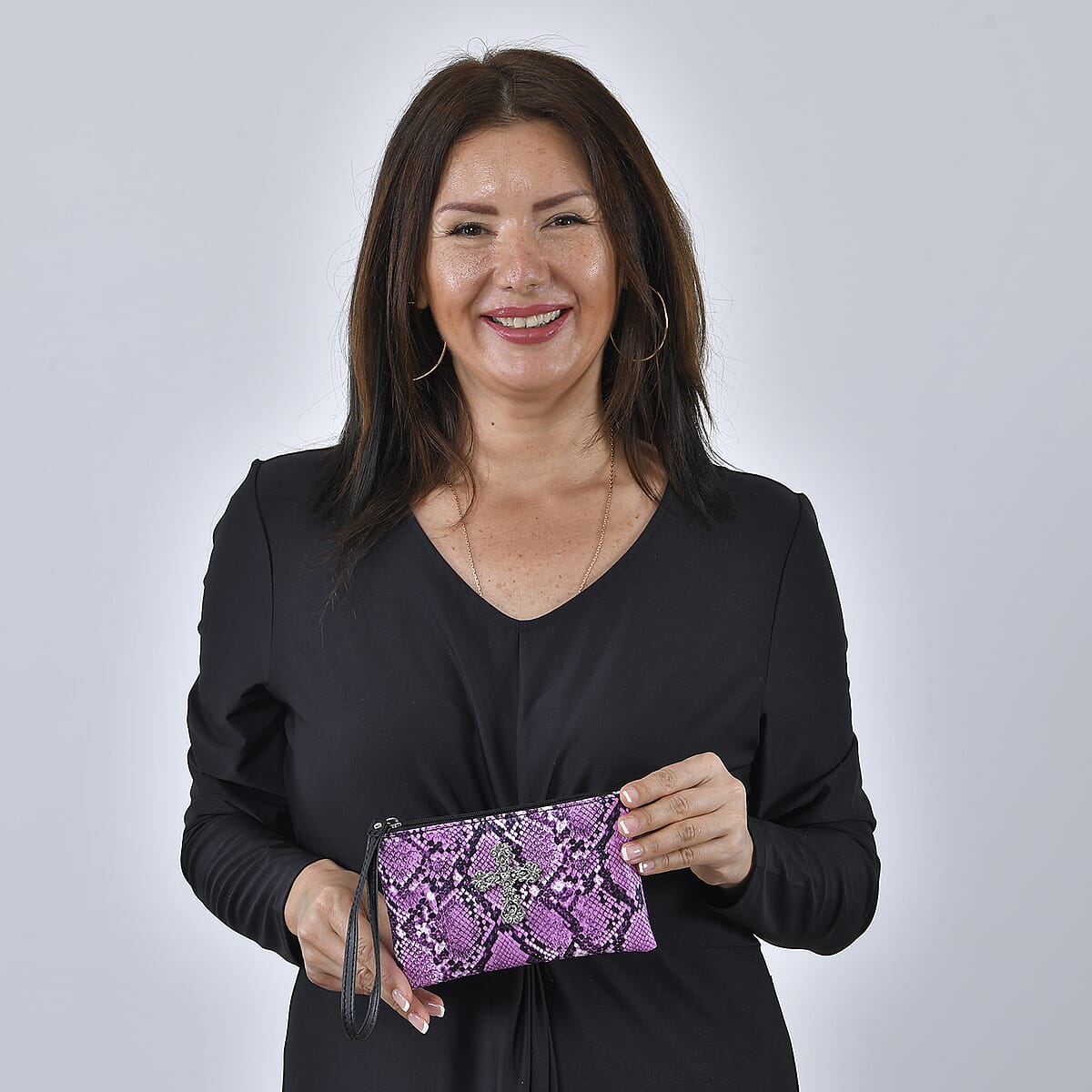 Set of 2 Purple Snake Skin Pattern Faux Leather Western Style Handbag and Clutch Bag image number 2