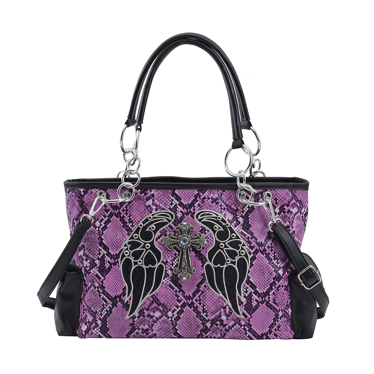 Set of 2 Purple Snake Skin Pattern Faux Leather Western Style Handbag and Clutch Bag image number 3
