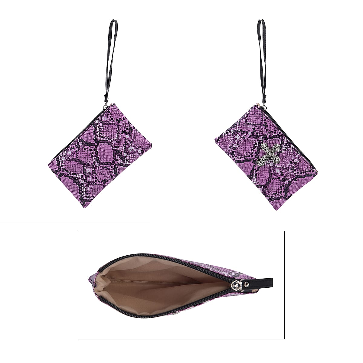 Set of 2 Purple Snake Skin Pattern Faux Leather Western Style Handbag and Clutch Bag image number 6