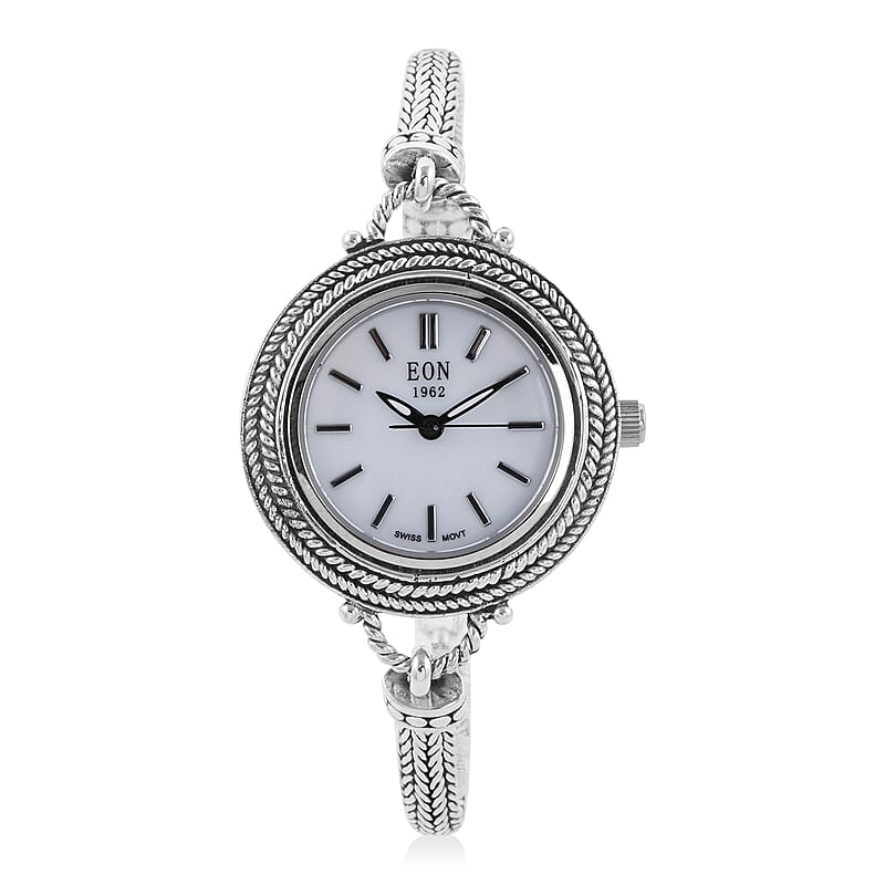 Bali Legacy Eon 1962 Swiss Movement Water Resistant Bracelet Watch with MOP Dial in Sterling Silver (7.50 In)