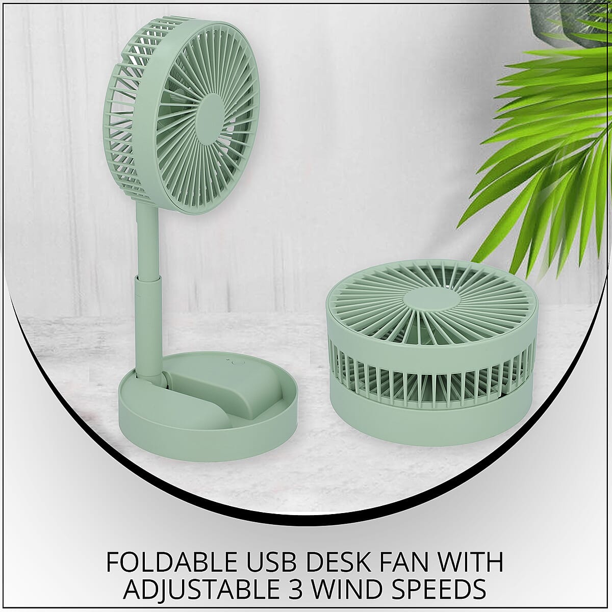 Homesmart Foldable USB Desk Fan with Adjustable 3 Wind Speeds - Green (1200 mAh, 2W) image number 1