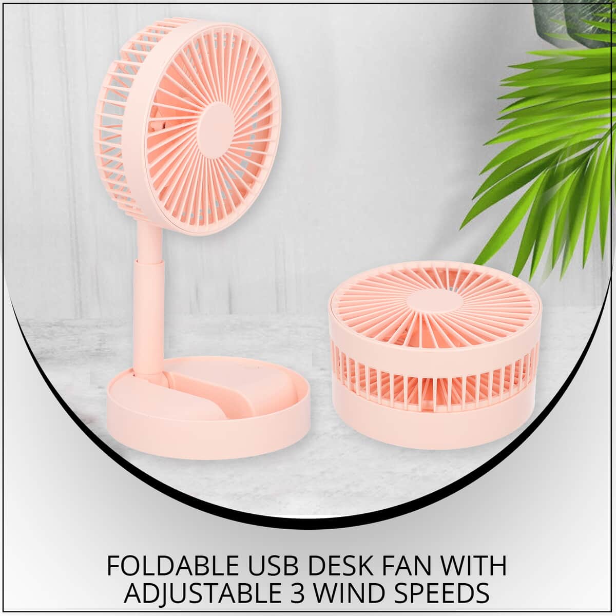 Homesmart Foldable USB Desk Fan with Adjustable 3 Wind Speeds - Pink (1200 mAh, 2W) image number 1