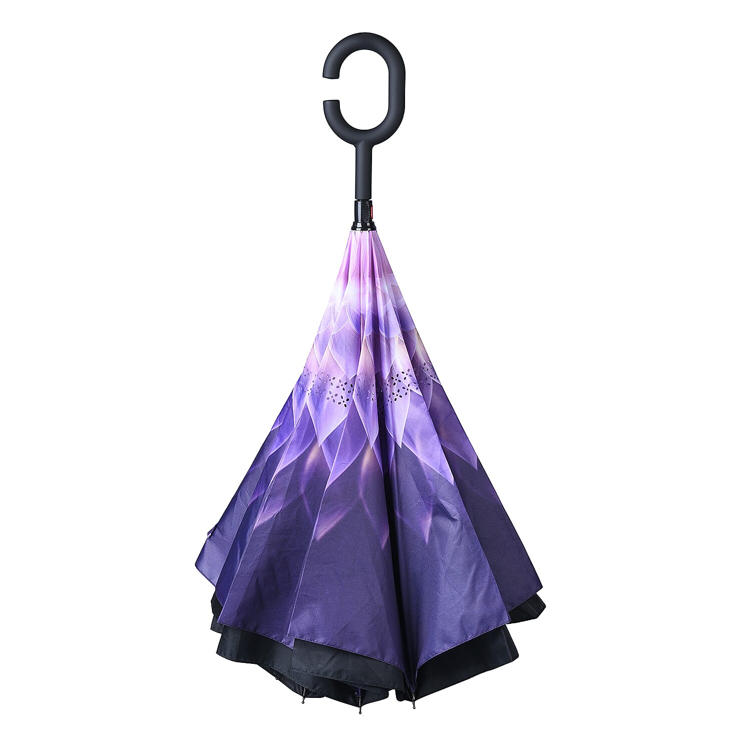 Homesmart Purple and White Floral Pattern Double Layer Canopy Inverted Umbrella - 42 Inches Diameter