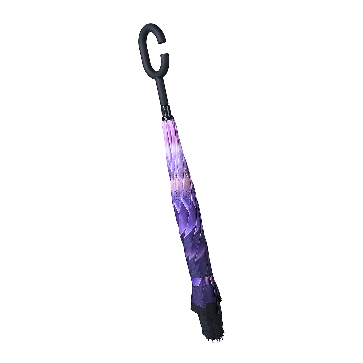 Homesmart Purple and White Floral Pattern Double Layer Canopy Inverted Umbrella - 42 Inches Diameter