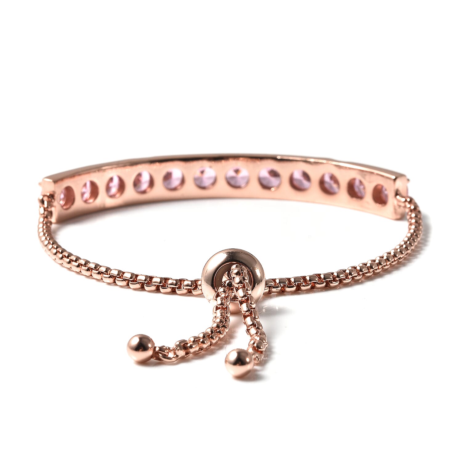 Simulated Pink Diamond Half Tennis Bolo Bracelet in Rosetone