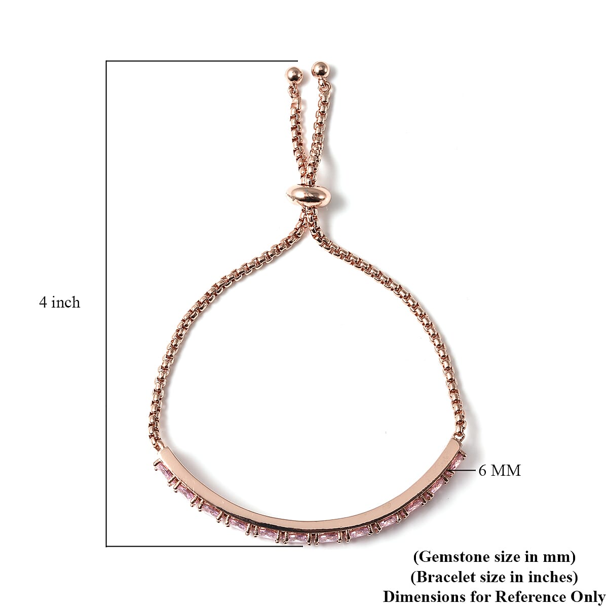 Simulated Pink Diamond Half Tennis Bolo Bracelet in Rosetone