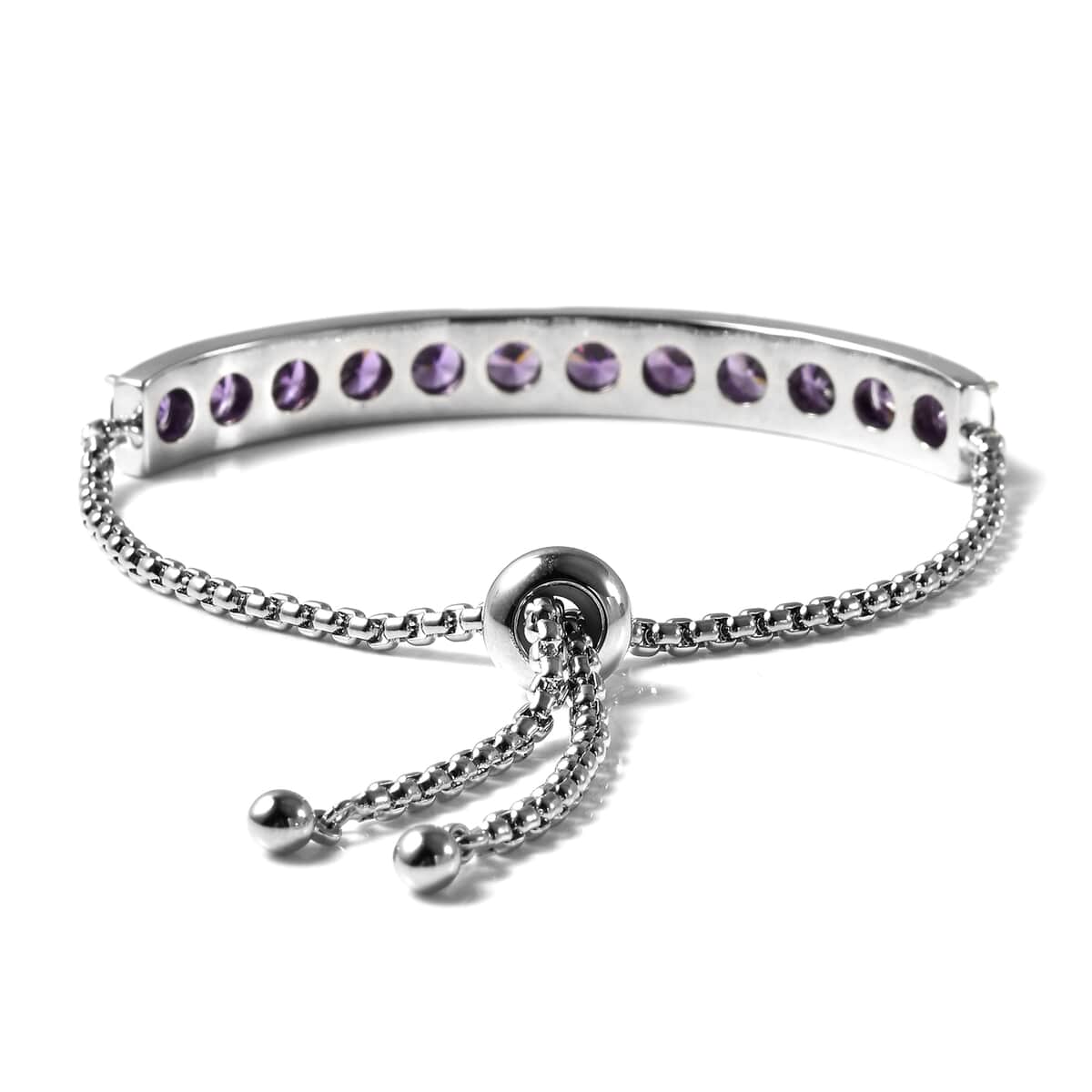 Simulated Amethyst Color Diamond Half Tennis Bolo Bracelet in Silvertone image number 3