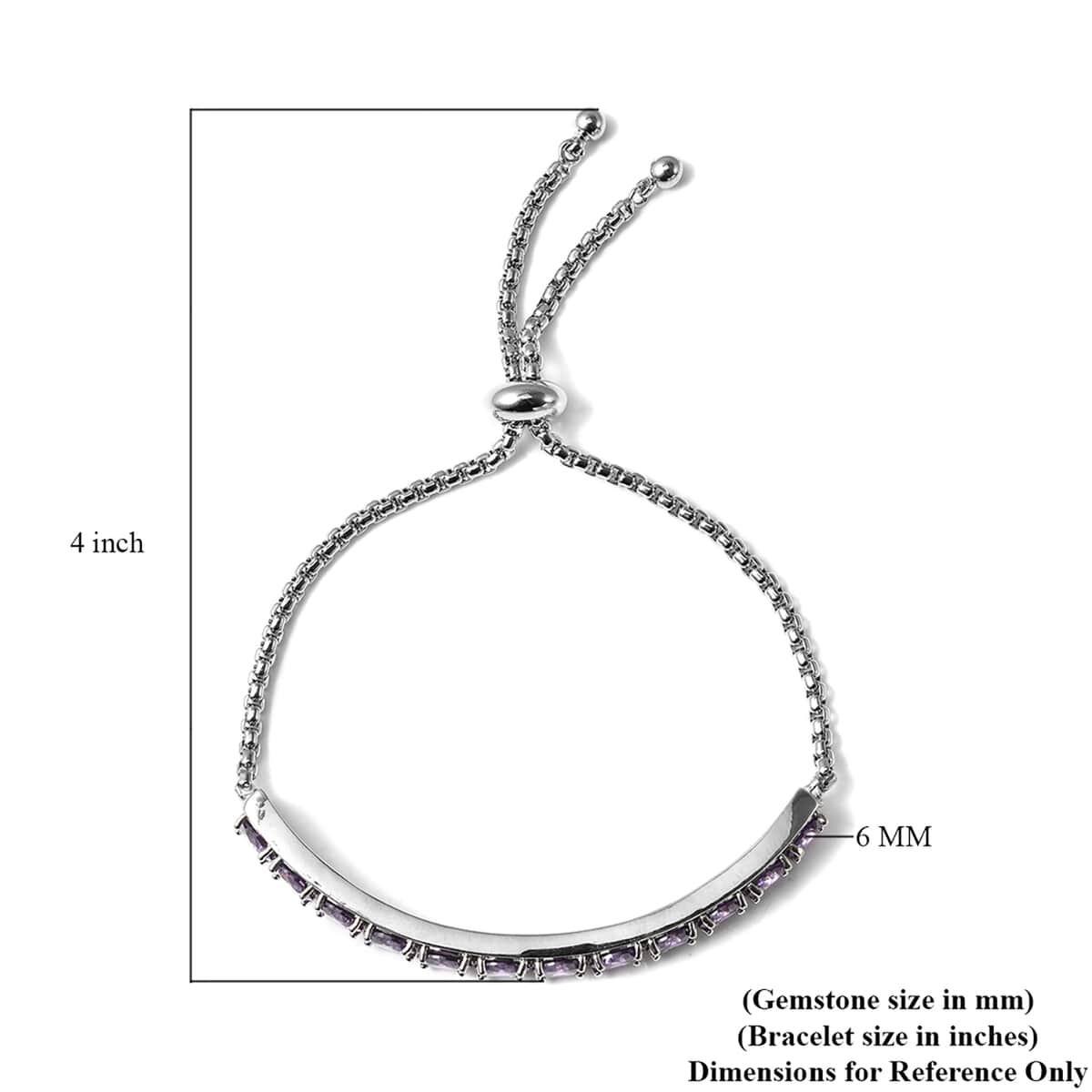 Simulated Amethyst Color Diamond Half Tennis Bolo Bracelet in Silvertone image number 5