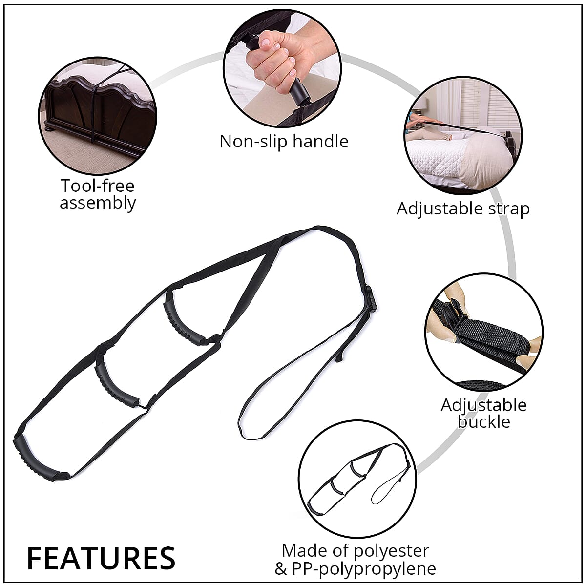 Black Bed Hand Assistance Portable Ladder for Sitting up with 3 Nonslip Handles for Elderly, Injury Recovering Patients and Pregnant Women image number 2