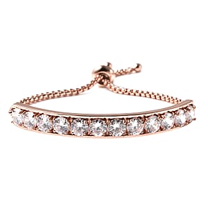 Simulated Diamond Half Tennis Bolo Bracelet in Rosetone
