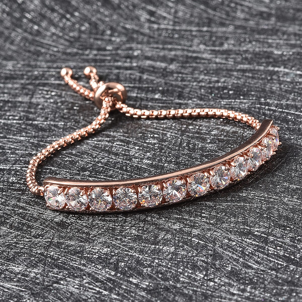 Simulated Diamond Half Tennis Bolo Bracelet in Rosetone image number 1