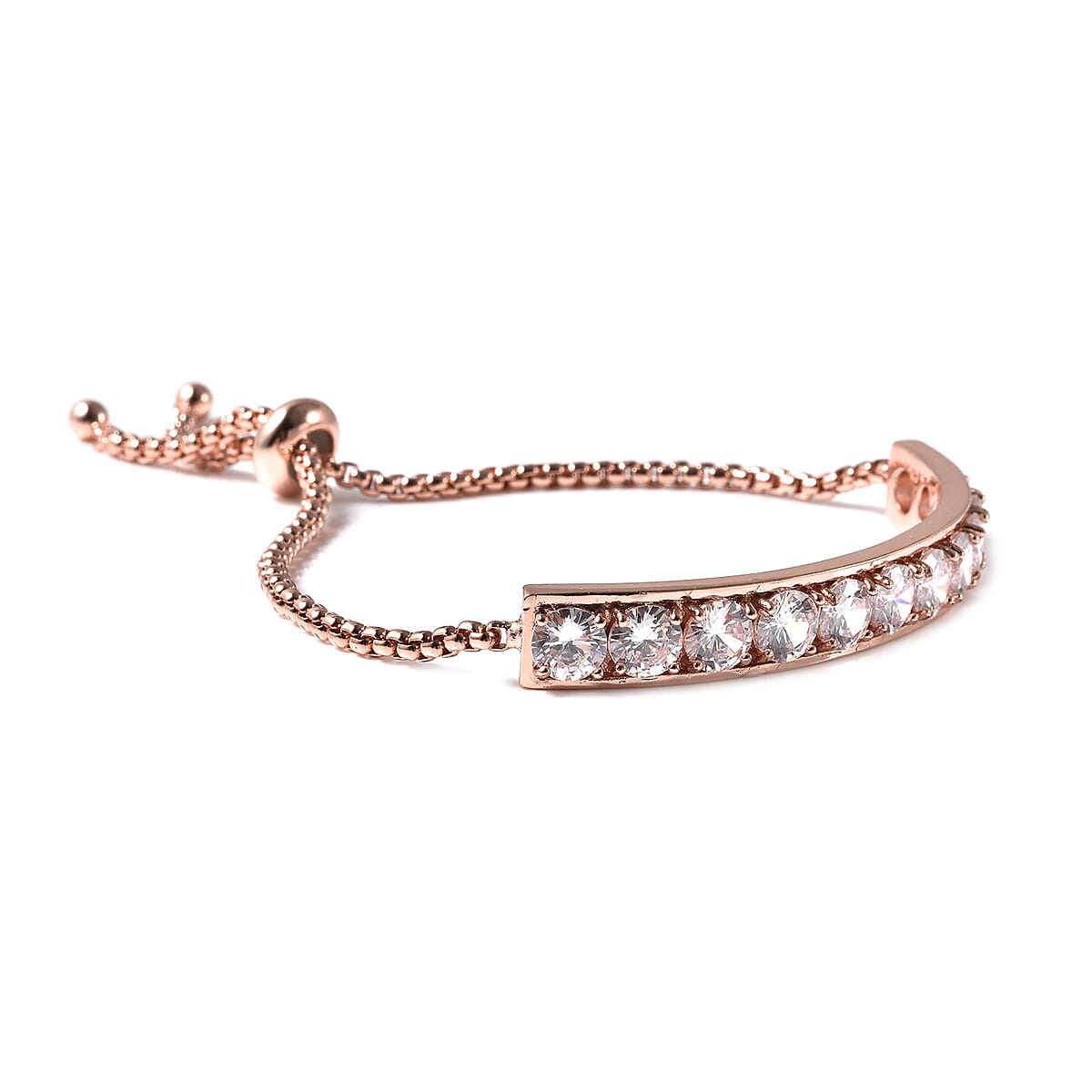 Simulated Diamond Half Tennis Bolo Bracelet in Rosetone image number 2