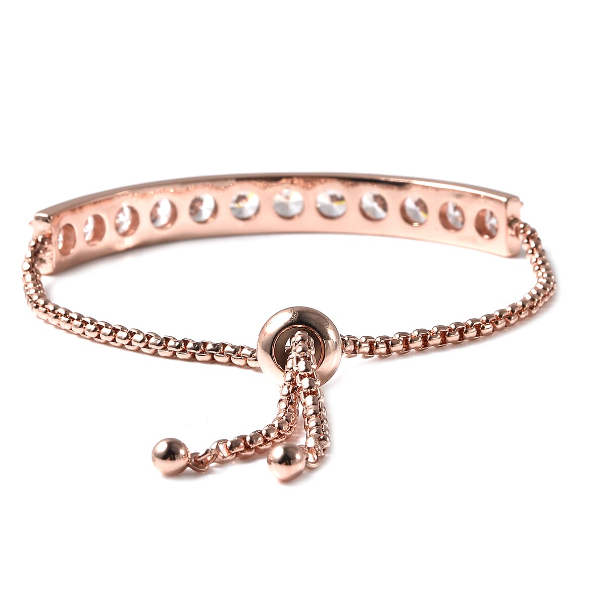 Simulated Diamond Half Tennis Bolo Bracelet in Rosetone image number 3