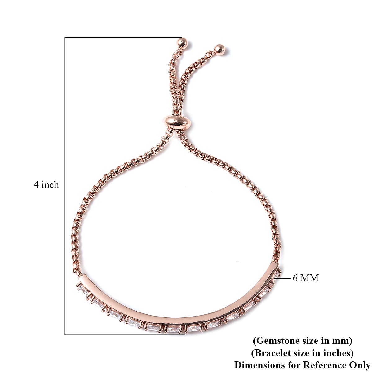 Simulated Diamond Half Tennis Bolo Bracelet in Rosetone image number 5