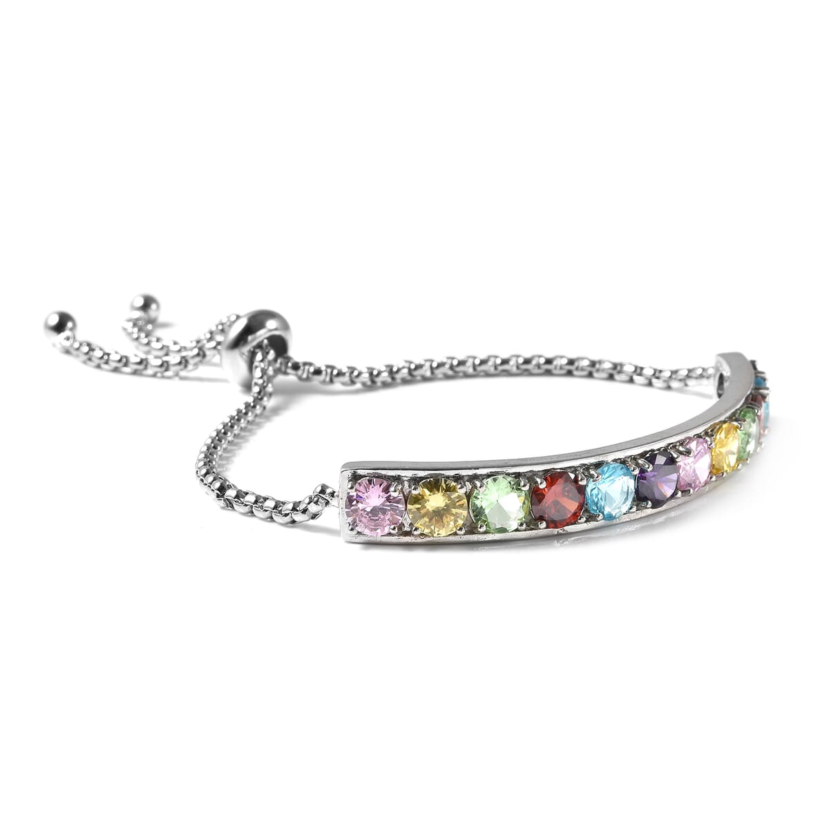 Simulated Multi Color Diamond Half Tennis Bolo Bracelet in Silvertone image number 2