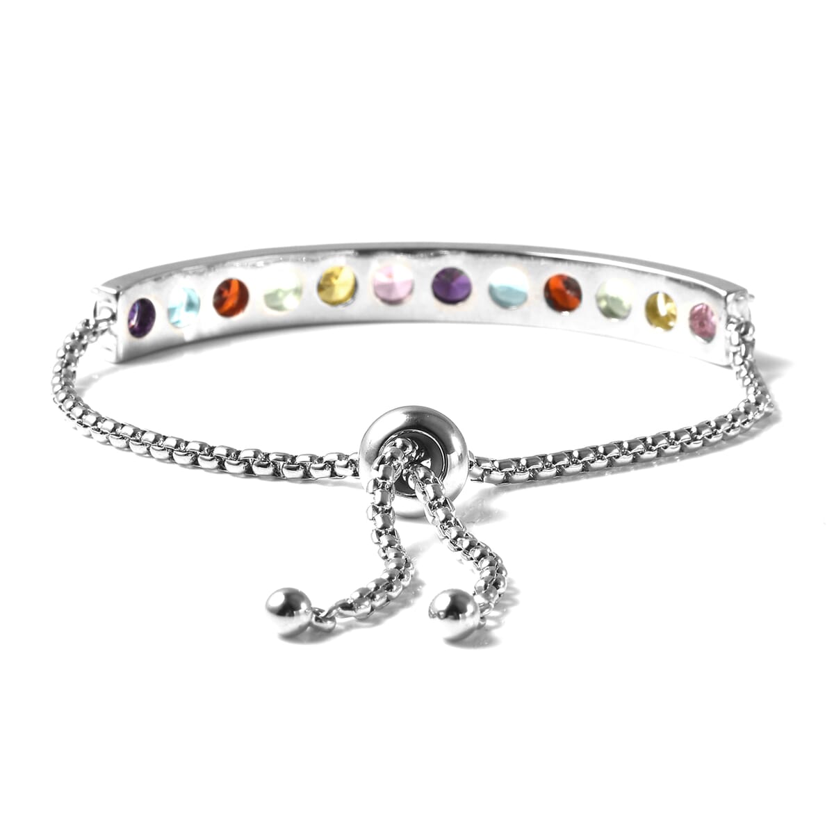 Simulated Multi Color Diamond Half Tennis Bolo Bracelet in Silvertone image number 3