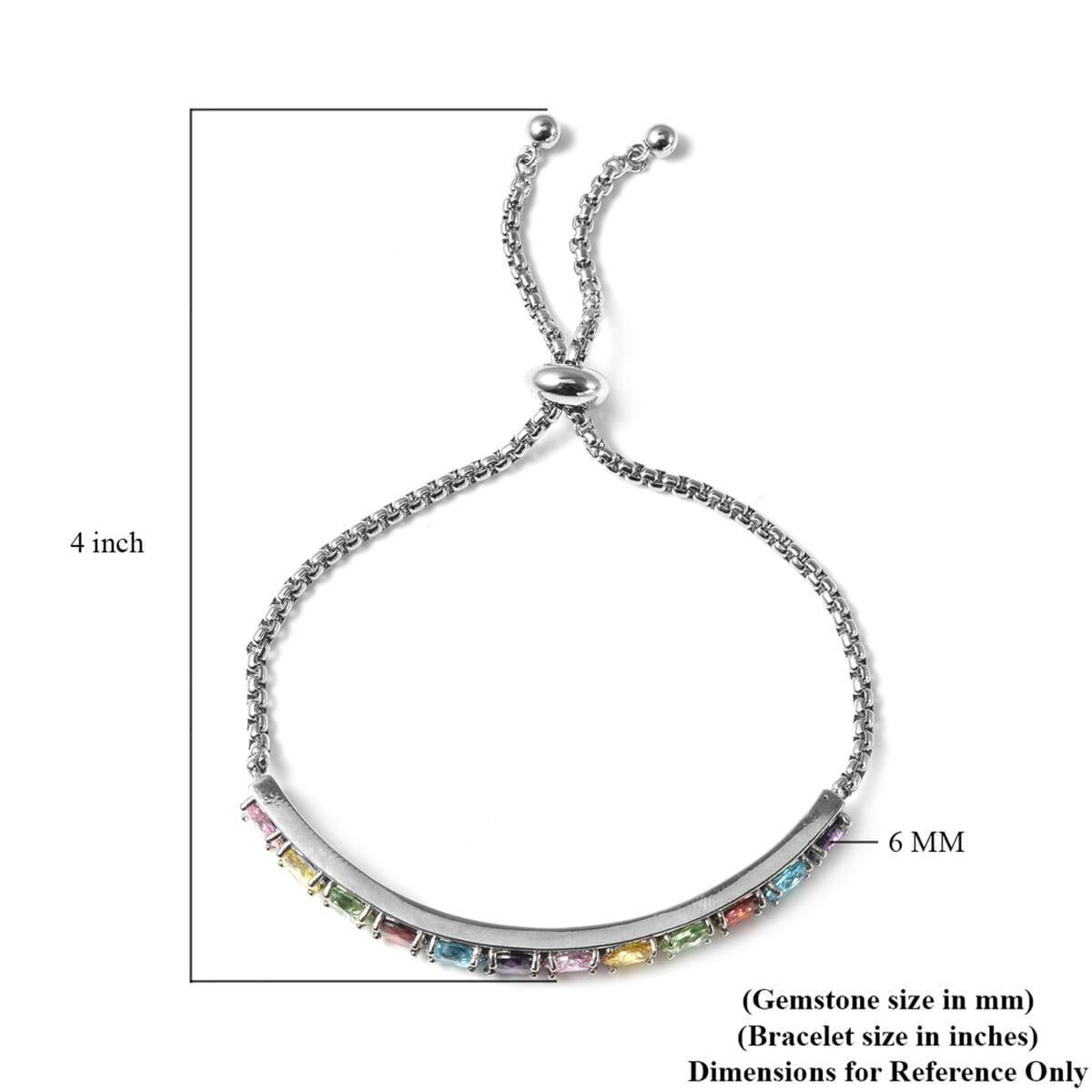 Simulated Multi Color Diamond Half Tennis Bolo Bracelet in Silvertone image number 5