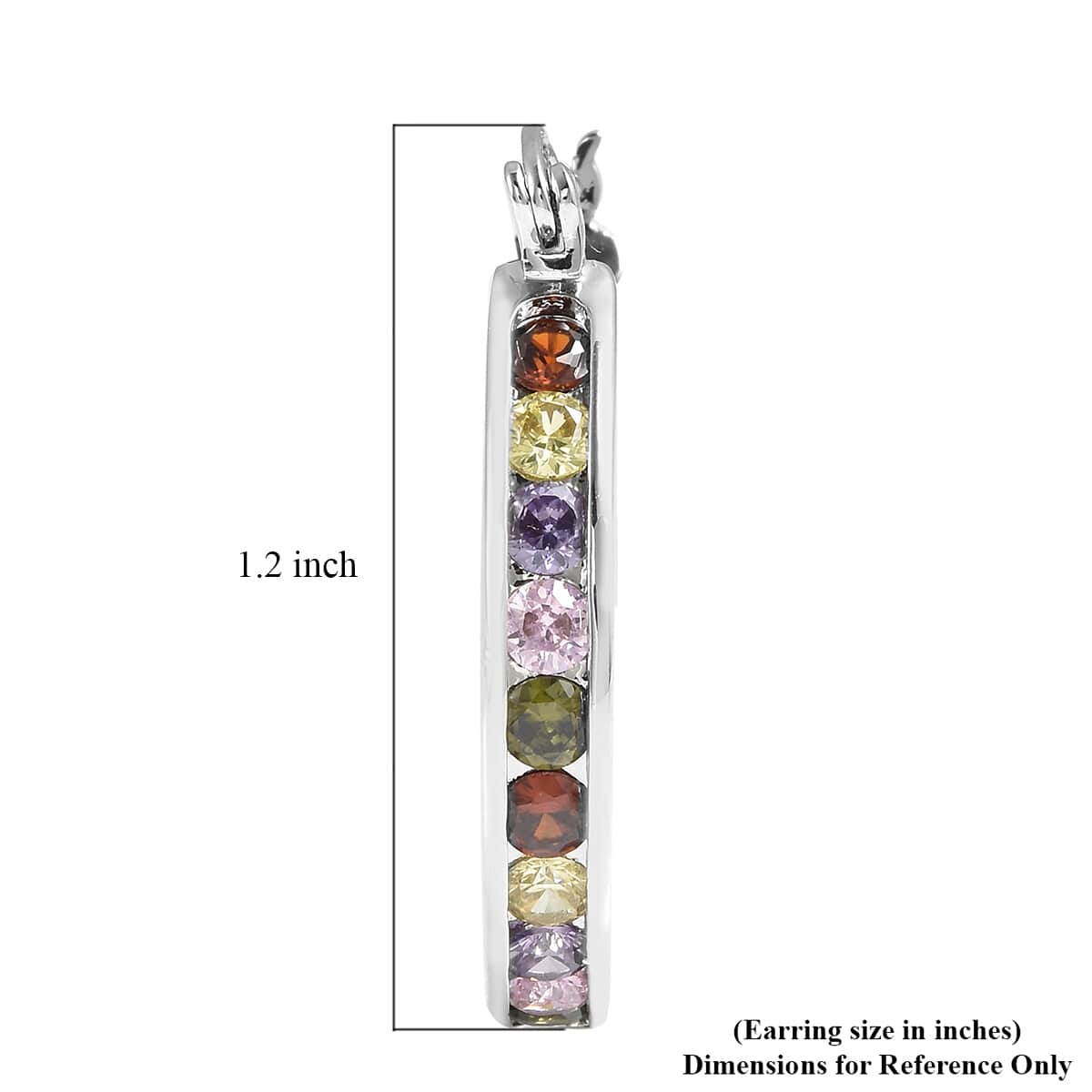 Simulated Multi Color Diamond Hoop Earrings in Silvertone image number 4