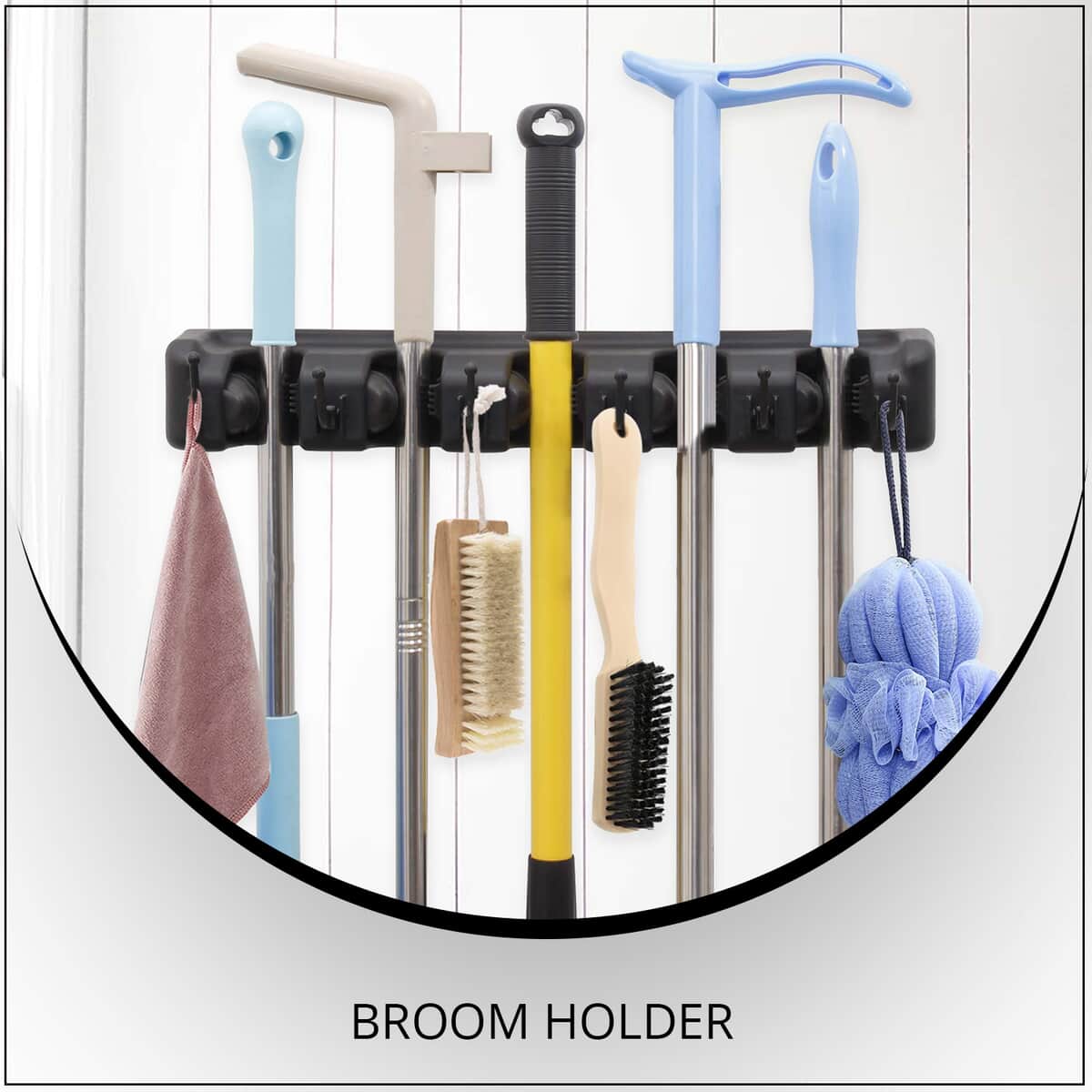 Black Broom Holder (5 Slots & 6 Hooks) image number 1