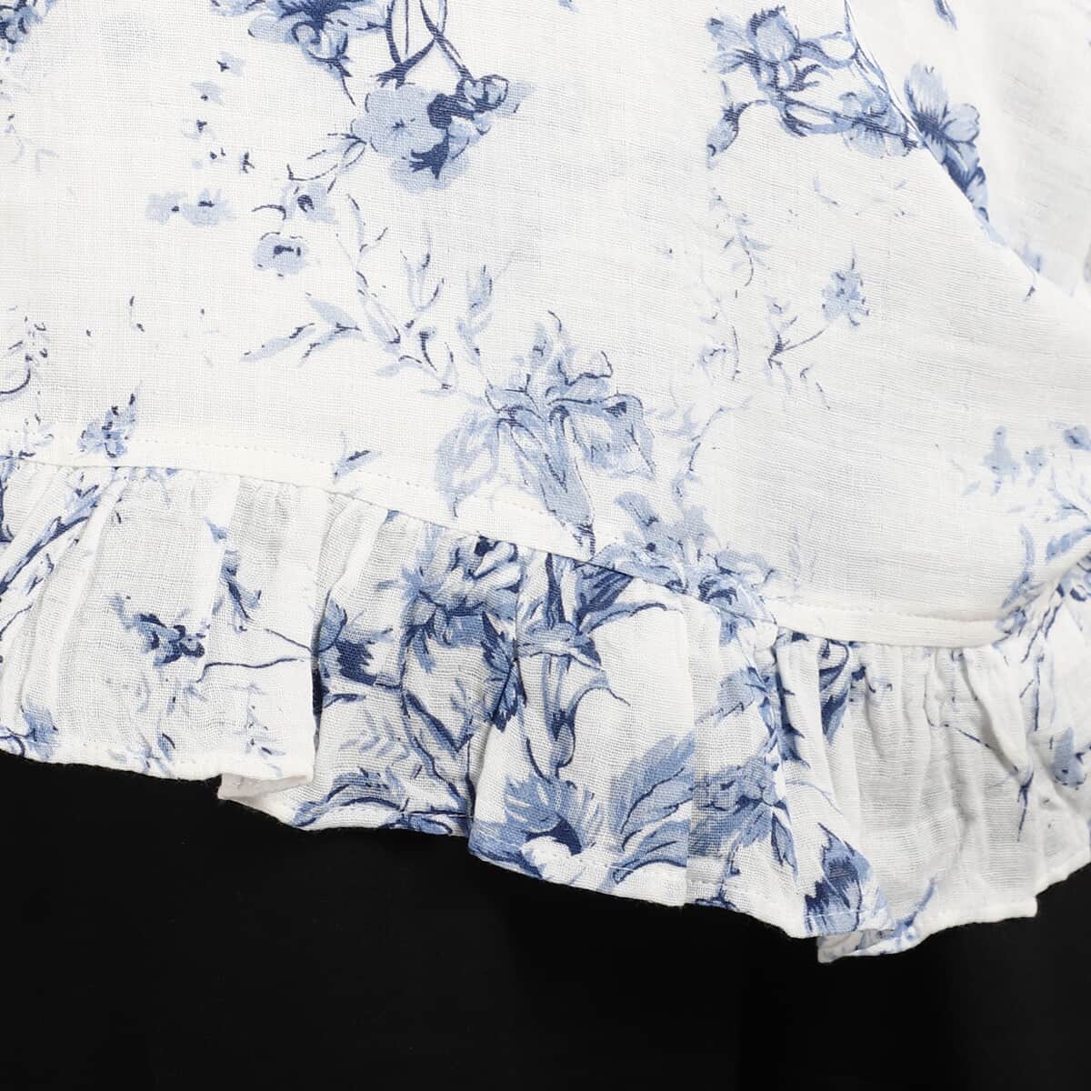 JOVIE Blue Floral Cotton Gauze Wrap Blouse with Frill Trim - One Size Missy (26.25"x23.5") image number 5