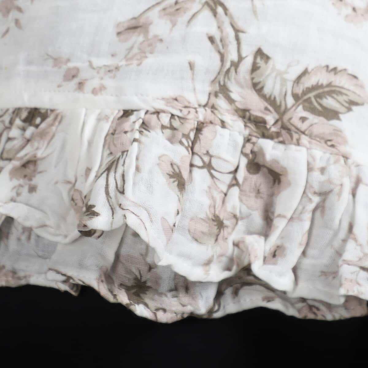 JOVIE Khaki Floral Cotton Gauze Wrap Blouse with Frill Trim - One Size Missy image number 5
