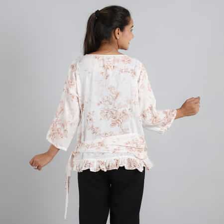 Buy JOVIE Pink Floral Cotton Gauze Wrap Blouse with Frill Trim - One Size  Plus at