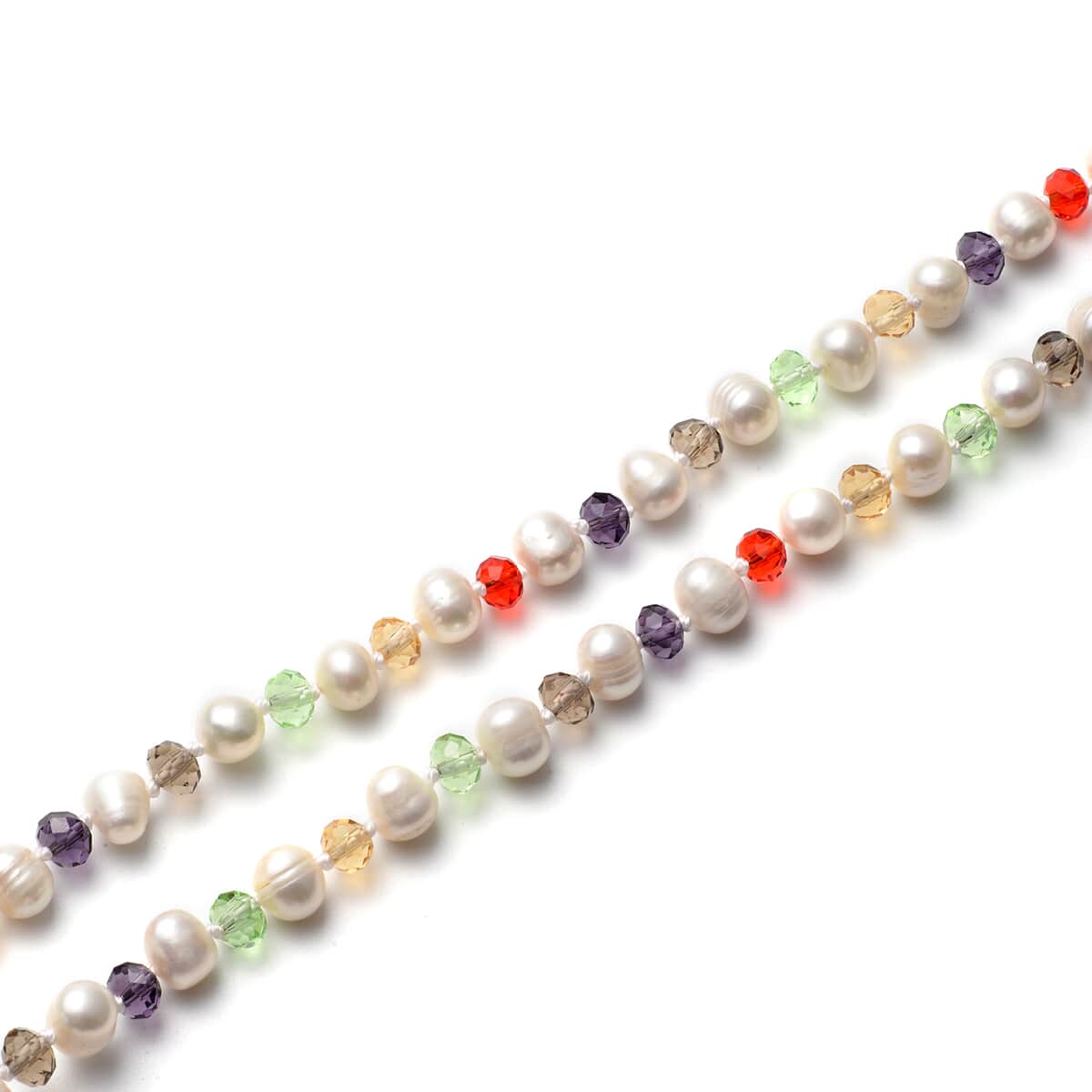 White Freshwater Pearl and Simulated Multi Color Diamond Necklace 18-20 Inches in Stainless Steel image number 3