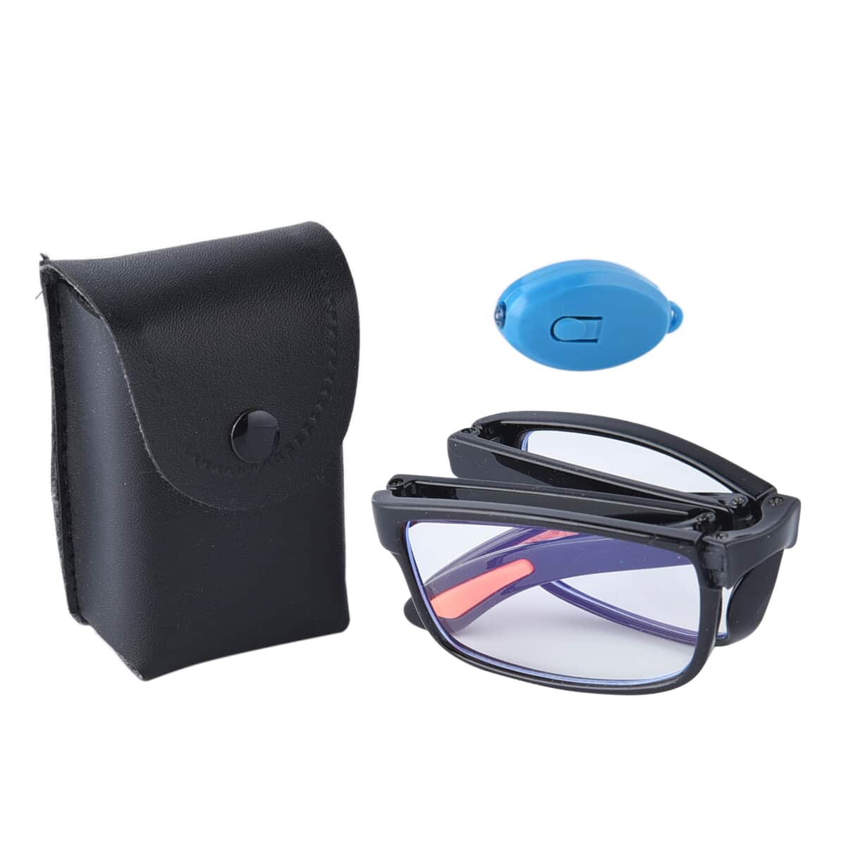 Foldable Anti-Blue Light Glasses with Testing kit - Black & PU Leather 5.71" x 5.51" x 1.18" image number 6