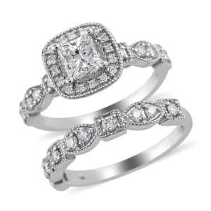 NY Closeout 14K White Gold G I1 Diamond Halo and Band Ring (Size 7.0) 6.50 Grams 1.30 ctw