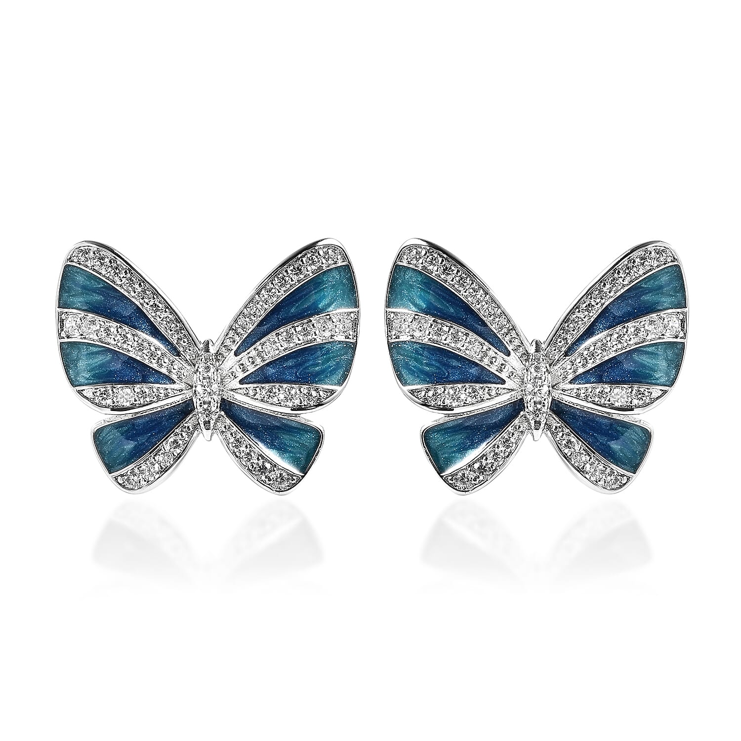 Simulated Diamond Butterfly Earrings in Silvertone