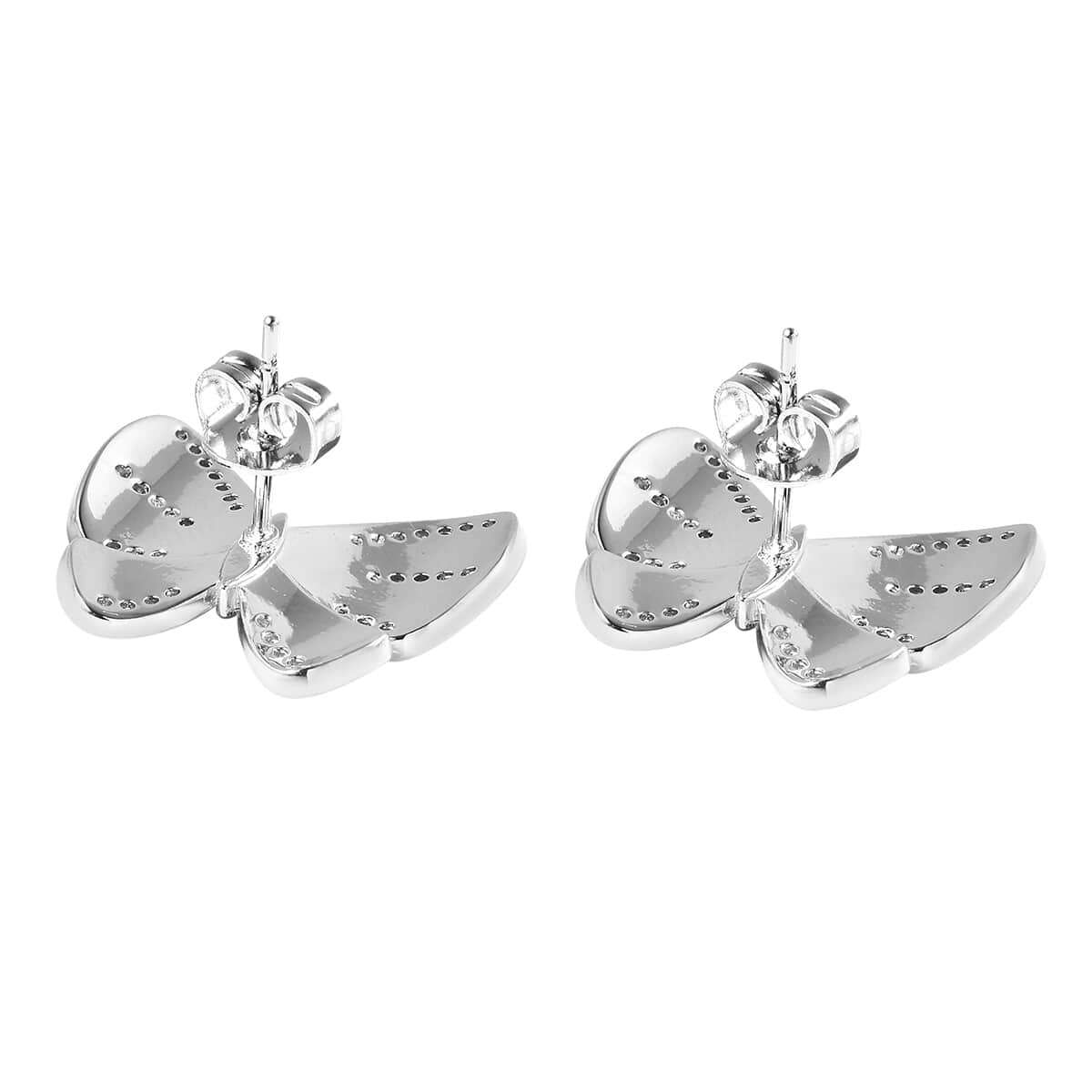 Simulated Diamond Butterfly Earrings in Silvertone image number 3