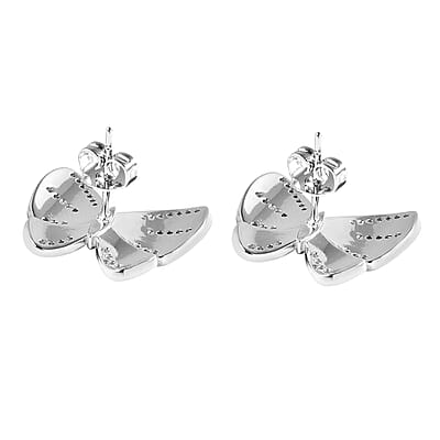 Simulated Diamond Butterfly Earrings in Silvertone