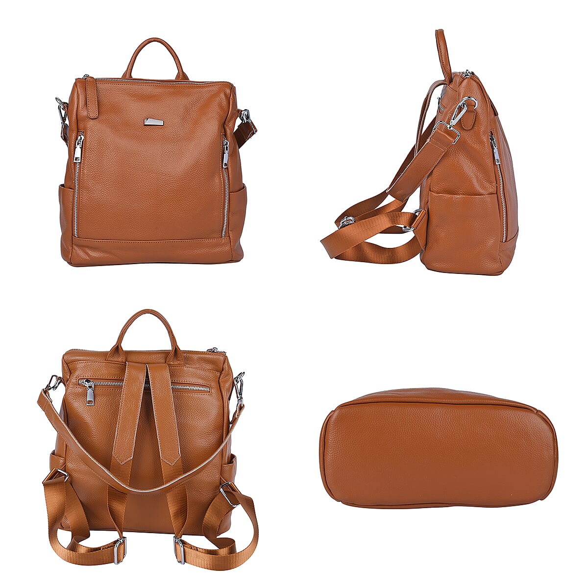 Black Genuine Leather Backpack Or Shoulder Bag with Detachable Shoulder Strap image number 3