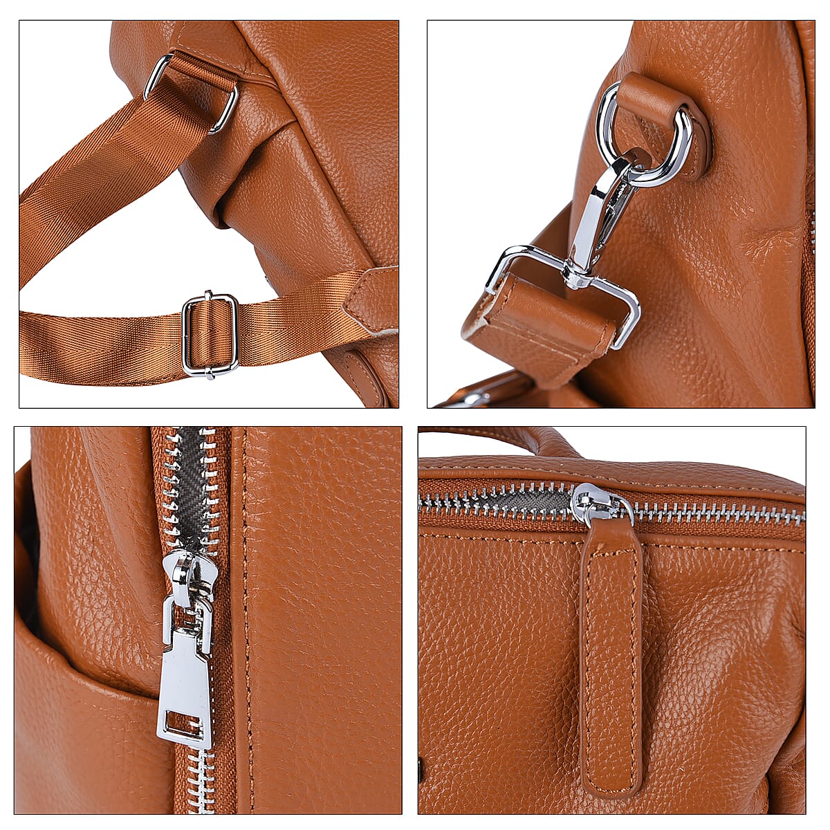 Black Genuine Leather Backpack Or Shoulder Bag with Detachable Shoulder Strap image number 4