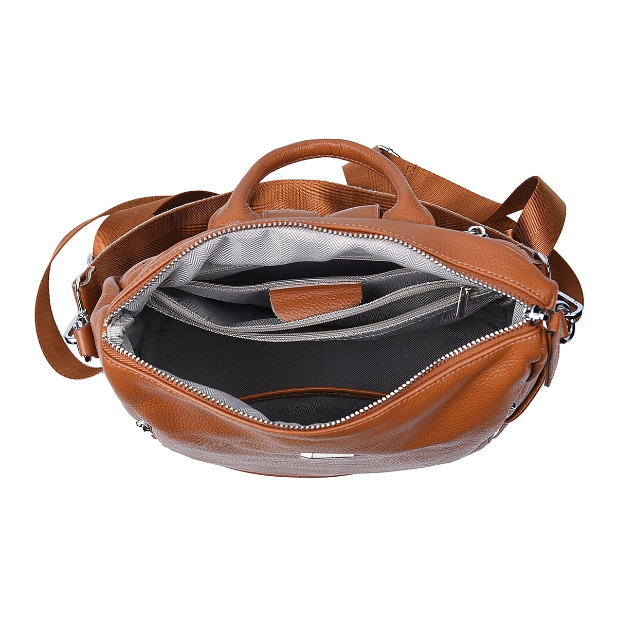 Black Genuine Leather Backpack Or Shoulder Bag with Detachable Shoulder Strap image number 5