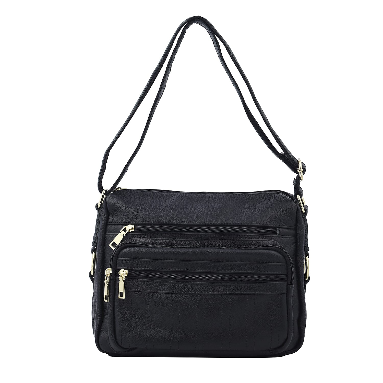 Passage Black Genuine Leather Crossbody Bag with Multi Pockets & 46 Inch Adjustable Shoulder Strap