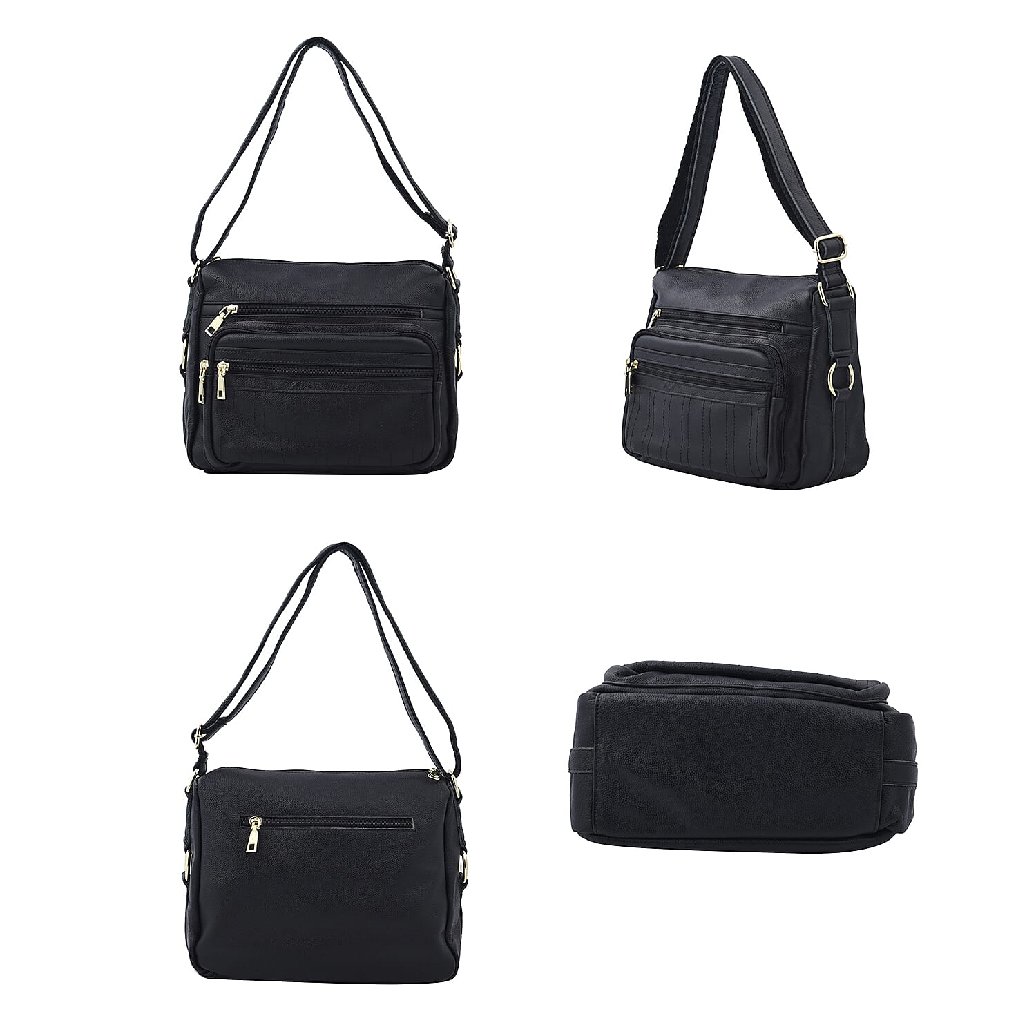 Passage Black Genuine Leather Crossbody Bag with Multi Pockets & 46 Inch Adjustable Shoulder Strap