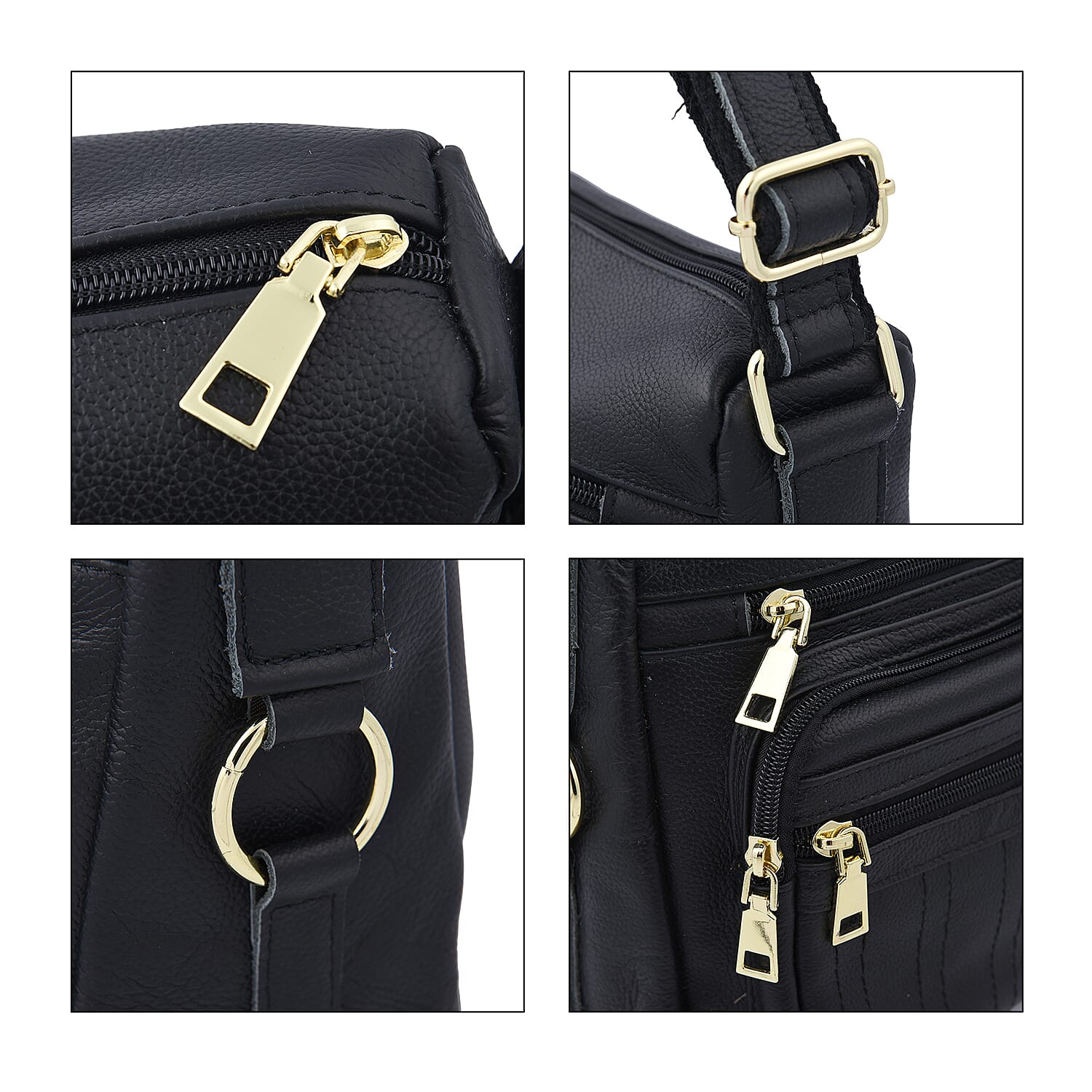 Passage Black Genuine Leather Crossbody Bag with Multi Pockets & 46 Inch Adjustable Shoulder Strap