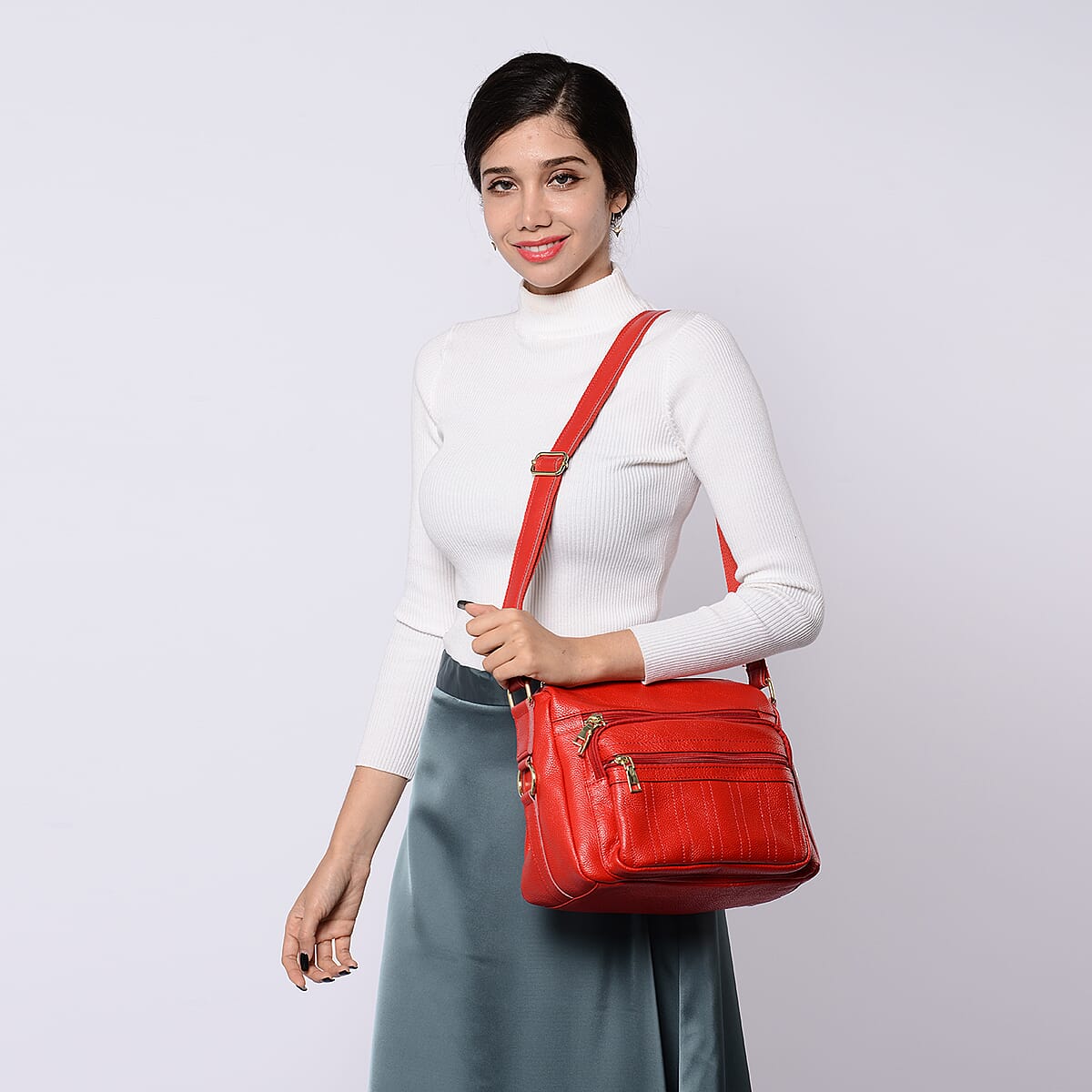 PASSAGE Black Genuine Leather Crossbody Bag with Multi Pockets & 46 Inches Adjustable Shoulder Strap image number 1