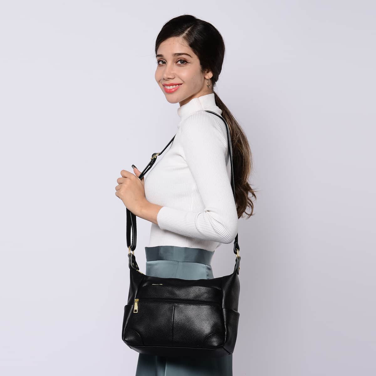 PASSAGE Black Genuine Leather Crossbody Bag (11.41"x3.94"x8.24") with Multi Pockets & 46 Inches Adjustable Shoulder Strap image number 1
