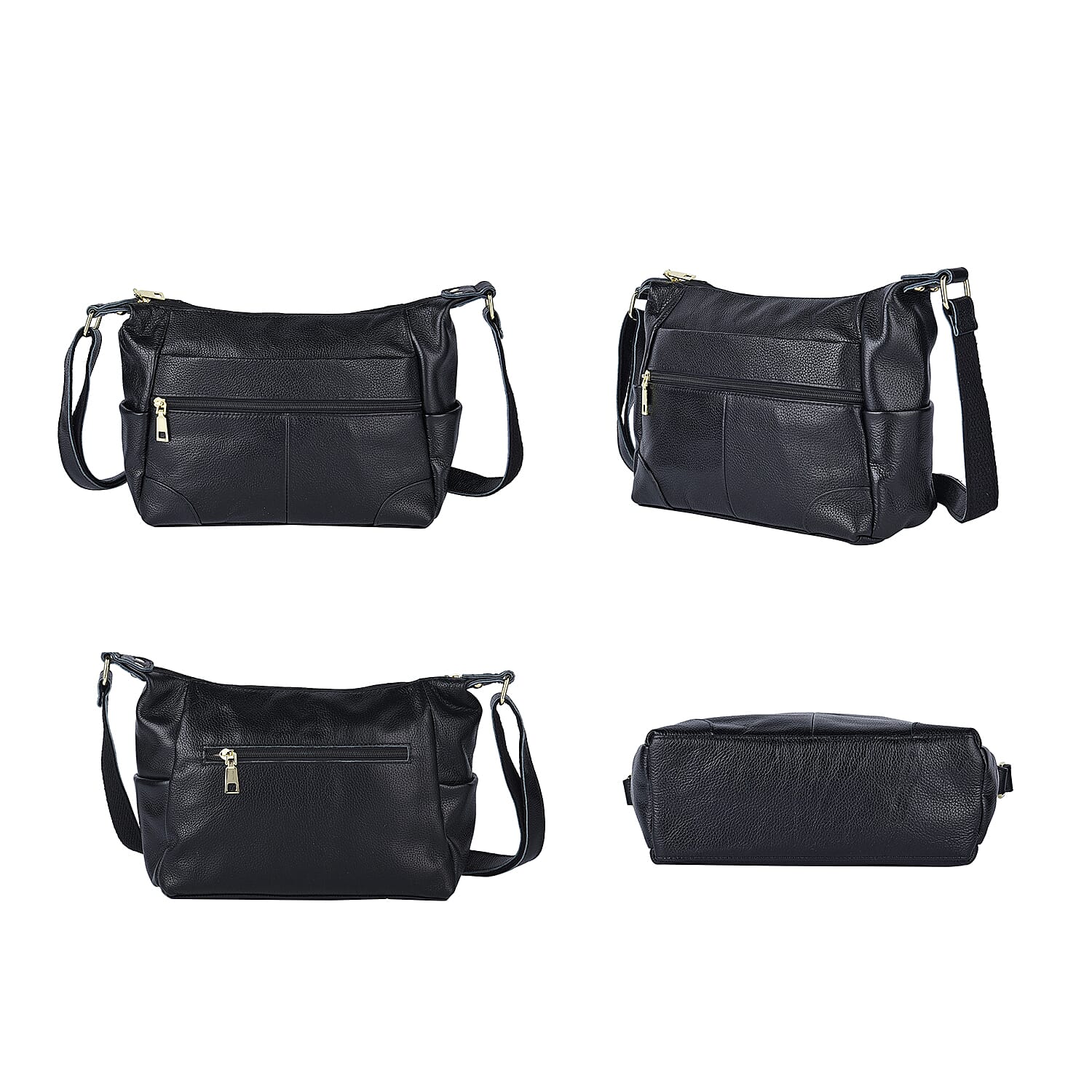 Passage Black Genuine Leather Crossbody Bag with Multi Pockets & 46 Inches Adjustable Shoulder Strap