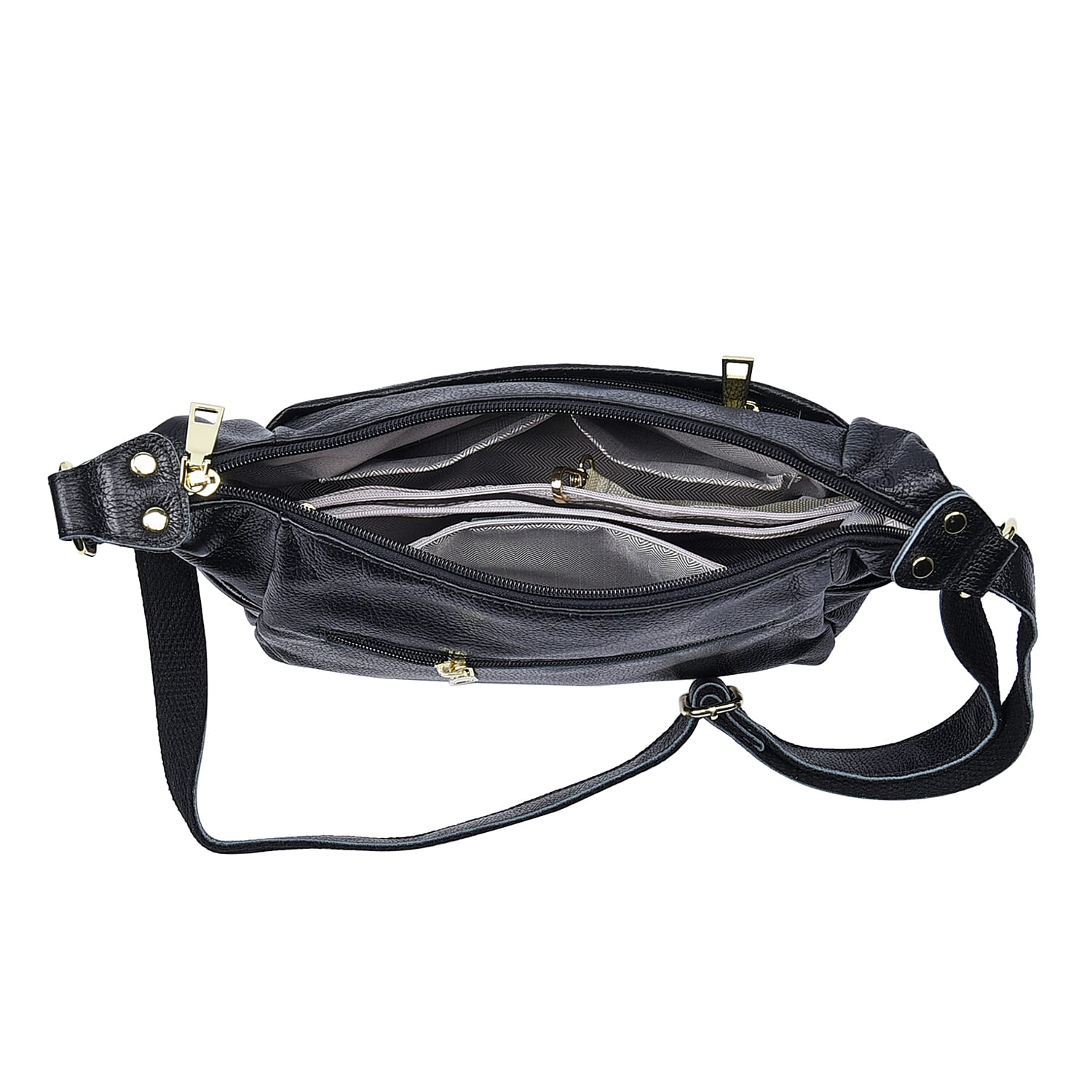 Passage Black Genuine Leather Crossbody Bag with Multi Pockets & 46 Inches Adjustable Shoulder Strap