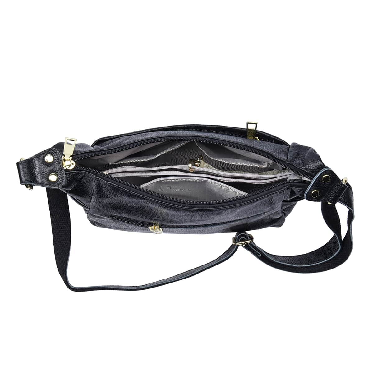 PASSAGE Black Genuine Leather Crossbody Bag (11.41"x3.94"x8.24") with Multi Pockets & 46 Inches Adjustable Shoulder Strap image number 4