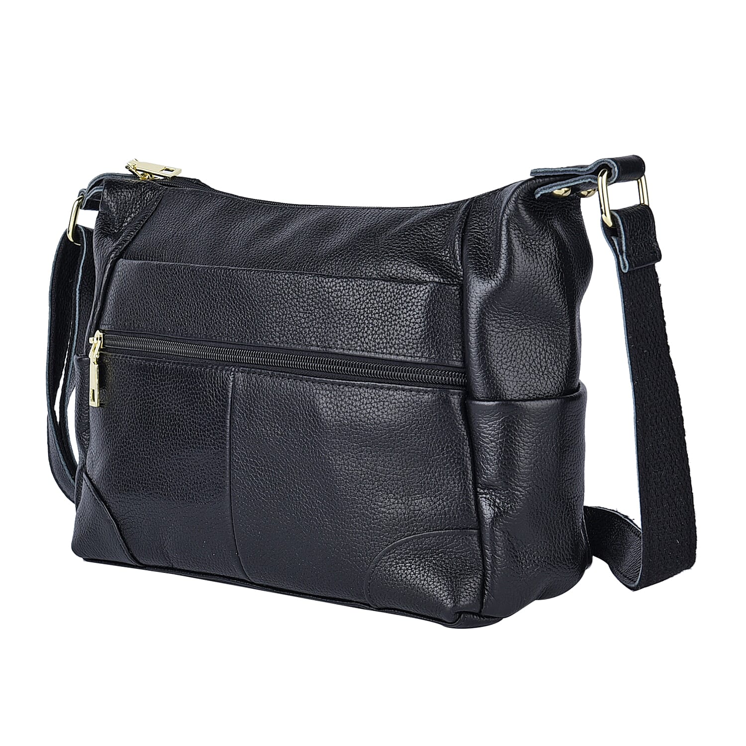 Passage Black Genuine Leather Crossbody Bag with Multi Pockets & 46 Inches Adjustable Shoulder Strap