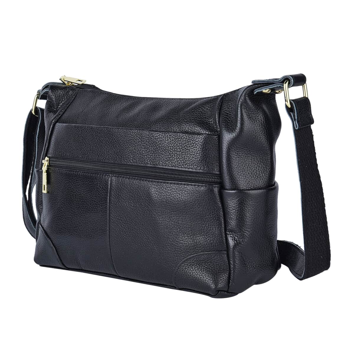 PASSAGE Black Genuine Leather Crossbody Bag (11.41"x3.94"x8.24") with Multi Pockets & 46 Inches Adjustable Shoulder Strap image number 5