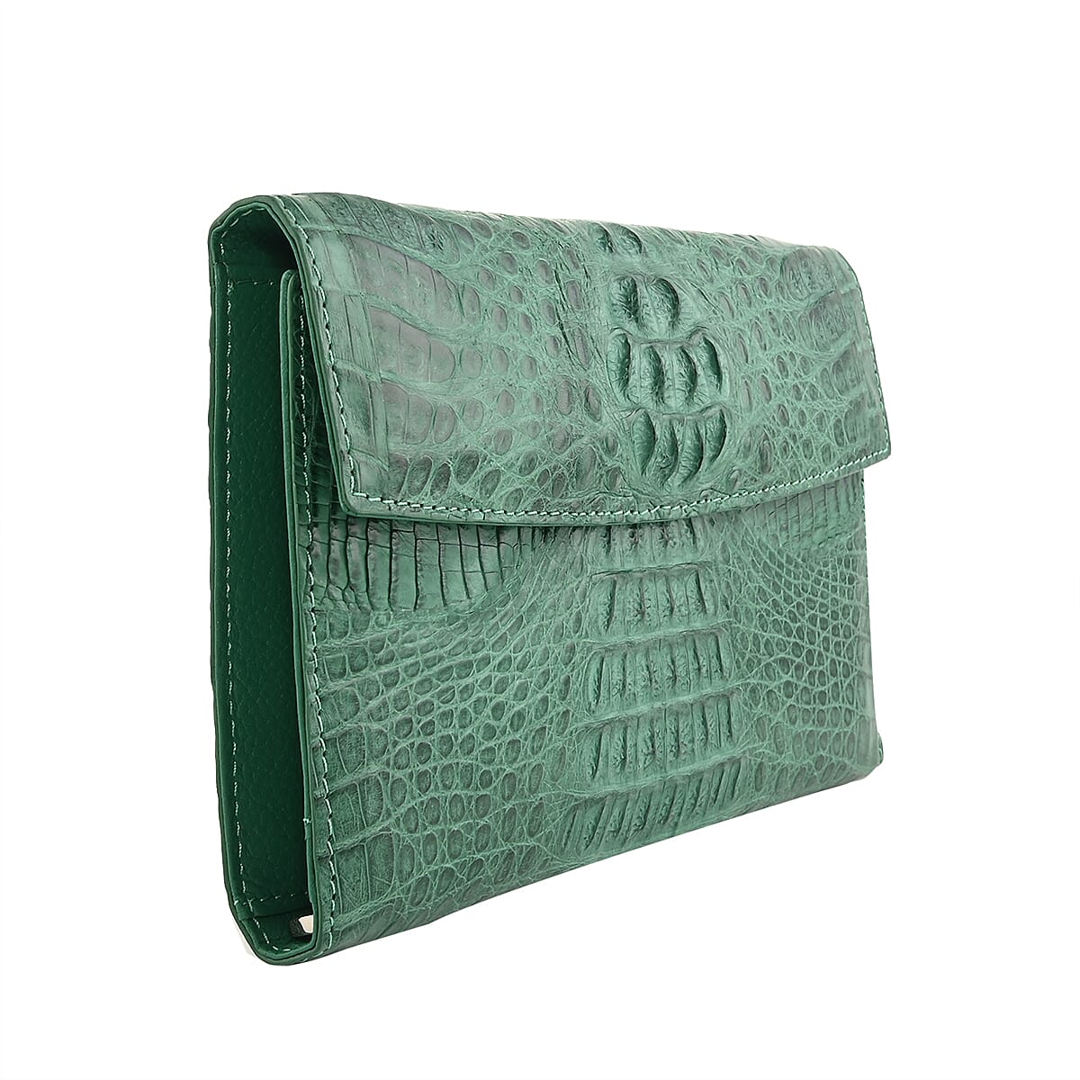 RIVER Brand Closeout, Organic Caiman Crocodile Green Clutch image number 2