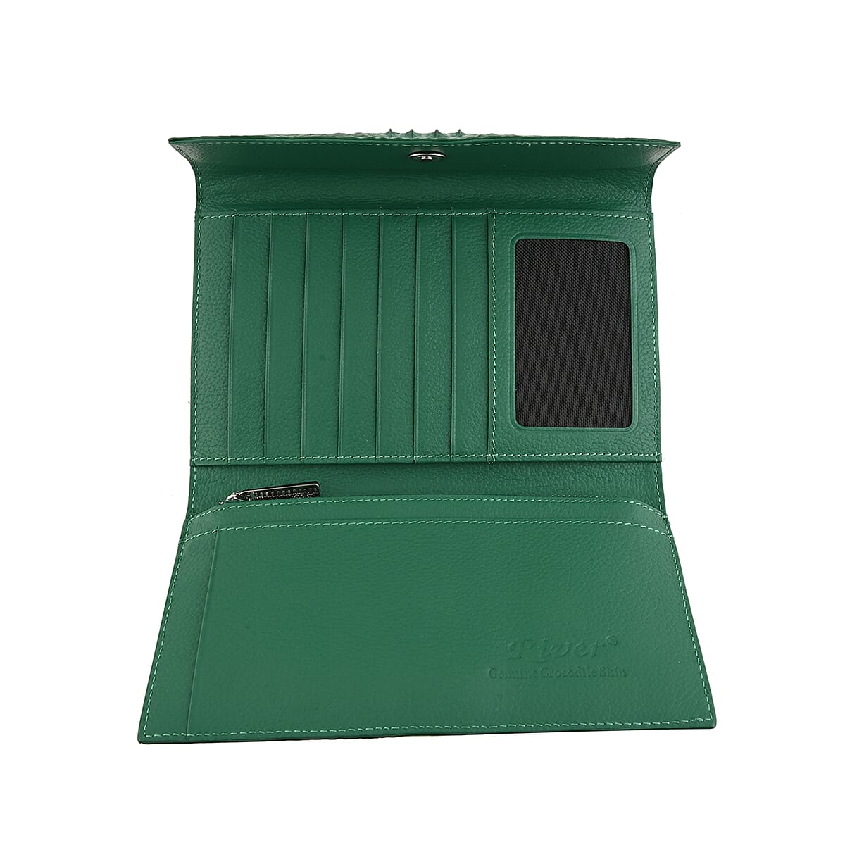 RIVER Brand Closeout, Organic Caiman Crocodile Green Clutch image number 3