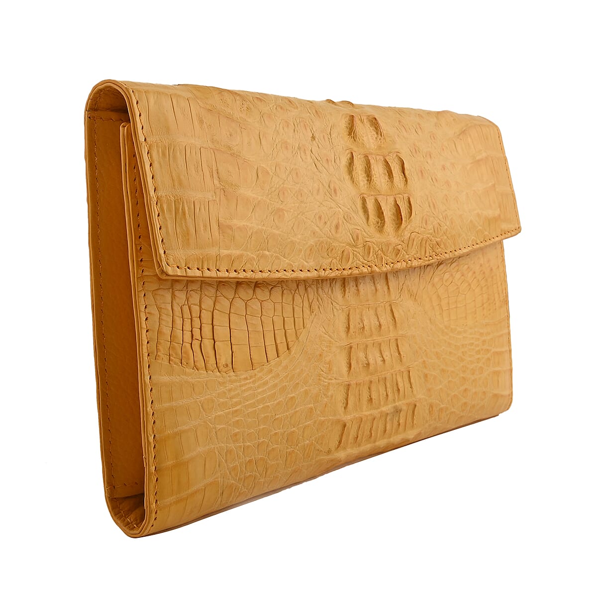 RIVER Brand Closeout, Organic Caiman Crocodile Yellow Clutch image number 2