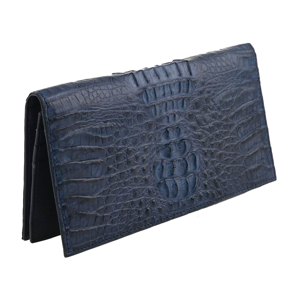RIVER Brand Closeout, Organic Caiman Crocodile Navy Blue Clutch image number 4