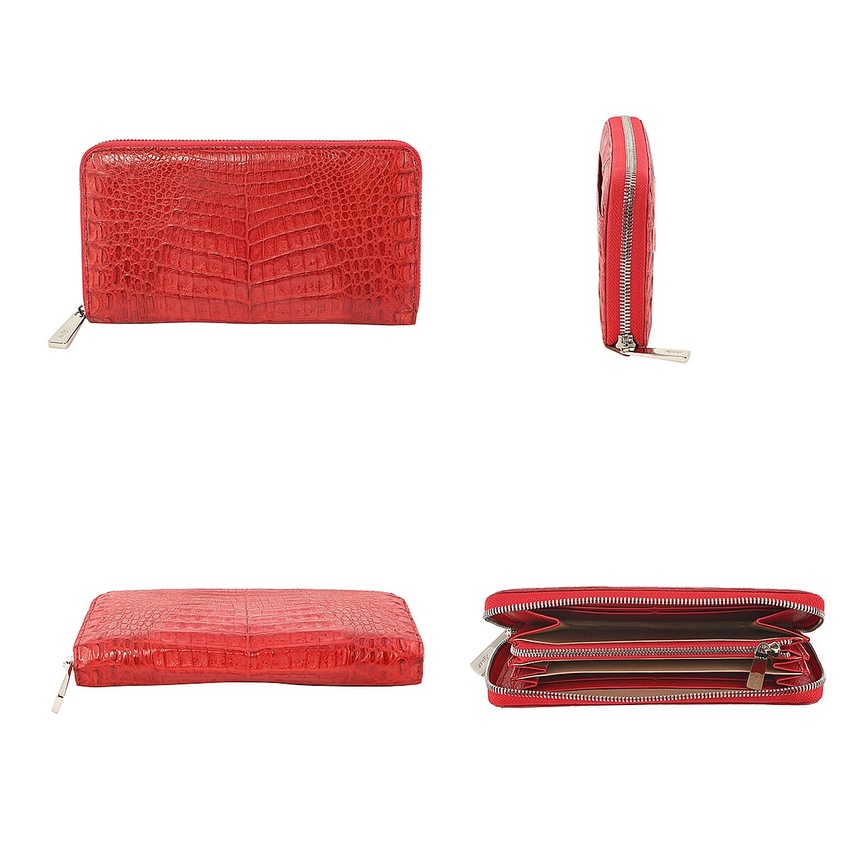RIVER Brand Closeout, Organic Caiman Crocodile Natural Fire Red Clutch image number 1